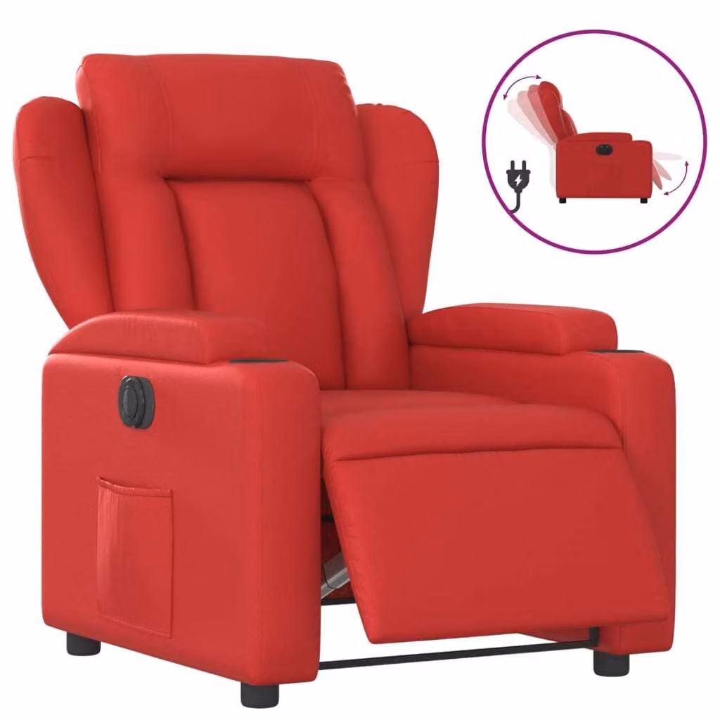 Poltrona Reclinabile Elettrica Rossa in Pelle finta