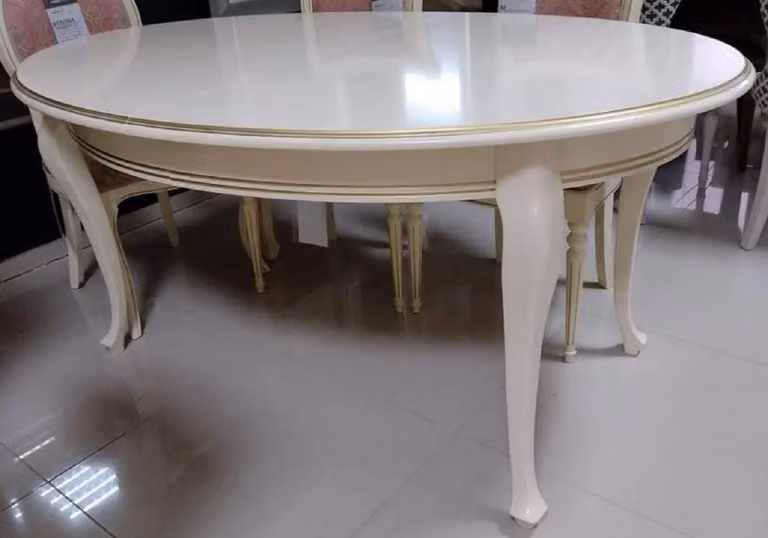 Casa Padrino tavolo da pranzo liberty color crema/oro 160-360 x 110 x h. 78 cm - Tavolo da pranzo ovale allungabile in legno massello - Mobili da sala da pranzo barocchi e liberty