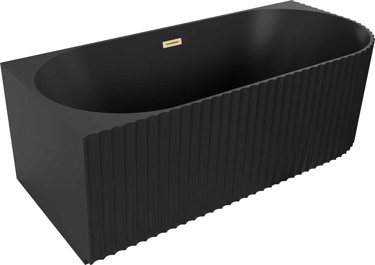 Mexen Gia vasca da bagno freestanding angolare scanalata sinistra 150 x 75 cm, nero opaco, troppopieno oro spazzolato