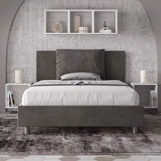 Letto imbottito con contenitore Ityhome Antea in microfibra grigio L: 145 cm, P: 222 cm, H: 110 cm