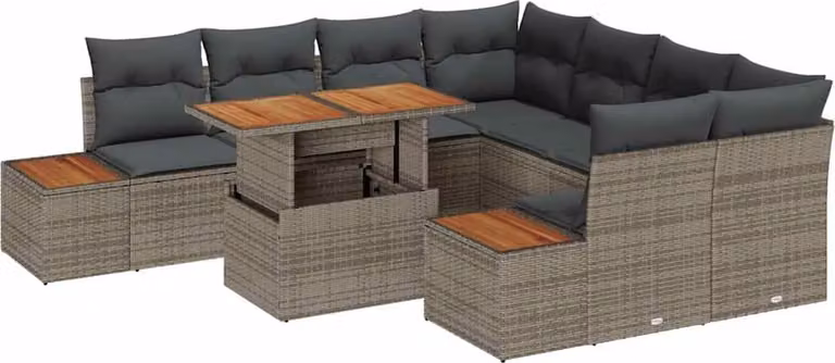 Set Divano da Giardino 9 pcs Grigio Poly Rattan
