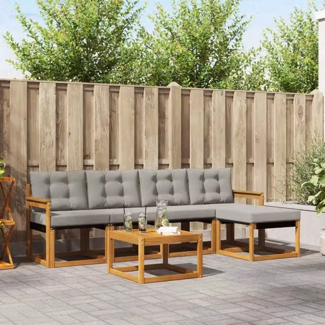 Set di divani da esterno 6 pz Naturale e Grigio Chiaro 3368586