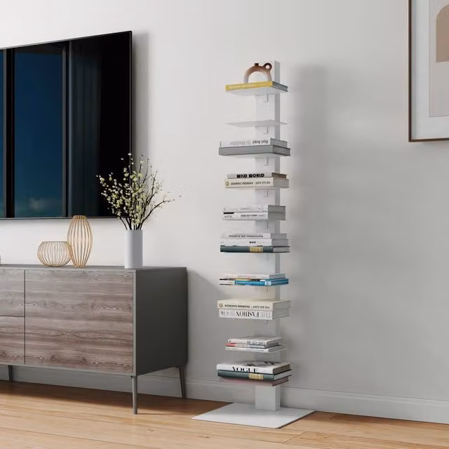 Libreria con schienale Eksjö en.casa in metallo bianco con 10 ripiani H: 150 cm, L: 39 cm, P: 39 cm