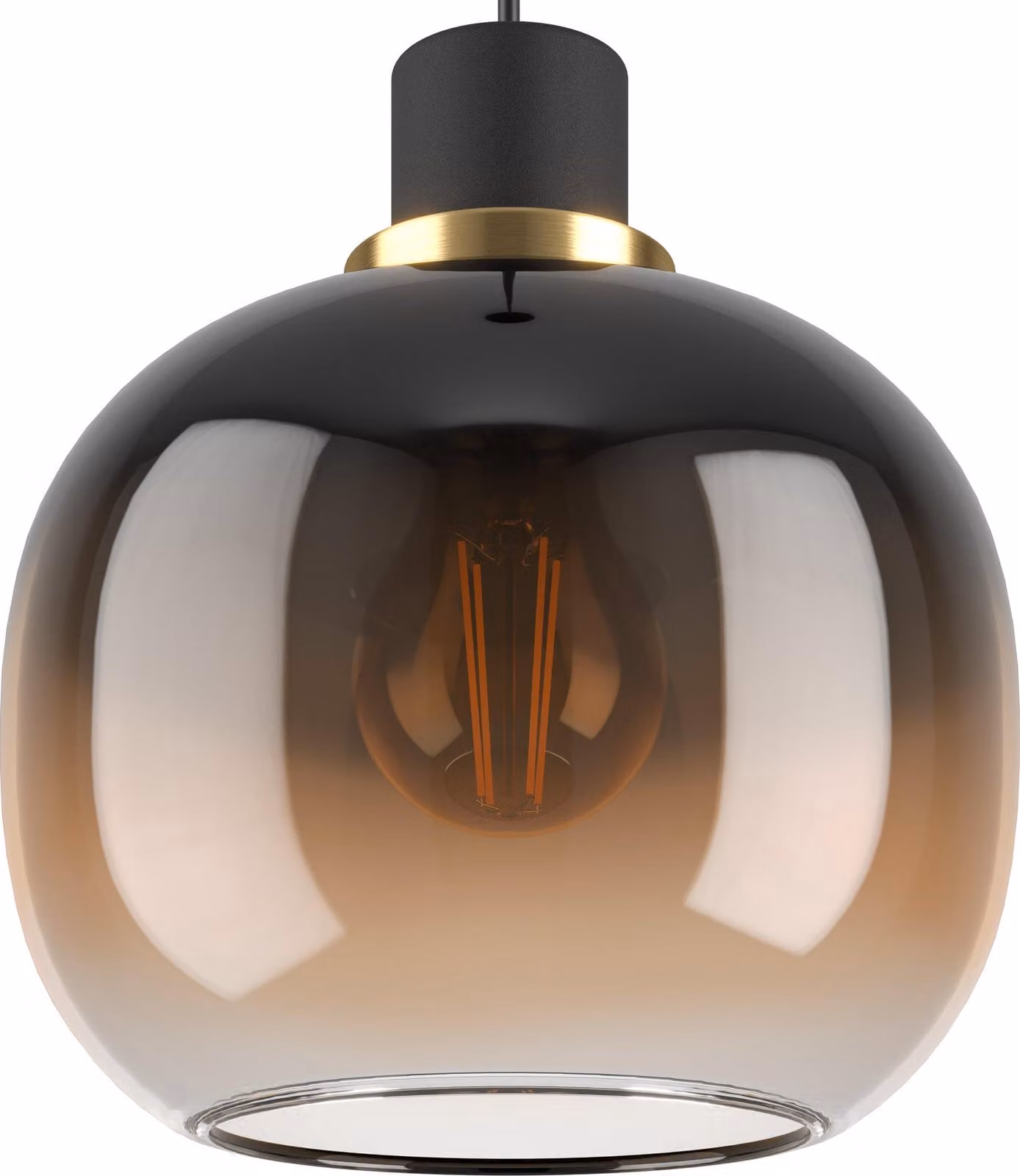 Lampadario Contemporaneo Oilella 3 Luci Acciaio Nero E Ottone Diffusore Marrone