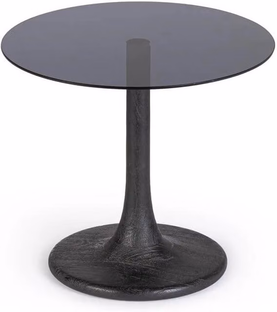 Tavolino Rotondo Bizzotto in Legno di Mango con Piano in Vetro Ambra e Nero