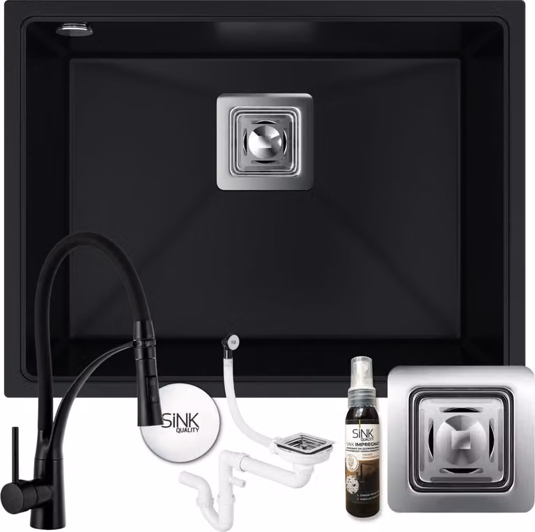 Lavello in granito Lavello da cucina con sifone e rubinetto Lavello da incasso 55x42cm