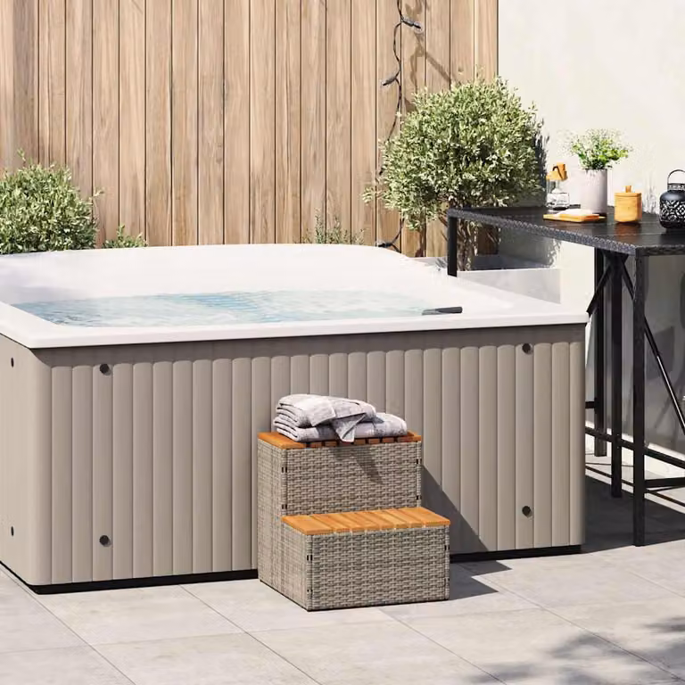 vidaXL Bordo per Vasca Idromassaggio Grigio Polyrattan&Massello Acacia