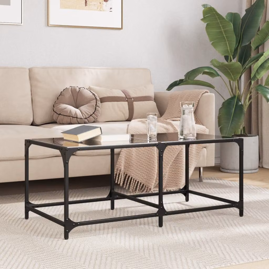 Maison Exclusive - Tavolino con piano in vetro, nero, 98,5x50x40 cm, struttura in acciaio