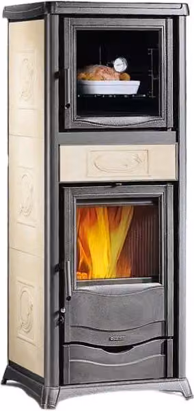 Termostufa a Legna con Forno Termorossella Nordica Dsa 4.0 in Maiolica Colore Panna