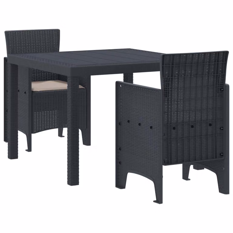 Set da pranzo per giardino e terrazzo vidaXL in polyrattan color antracite, 3 pezzi