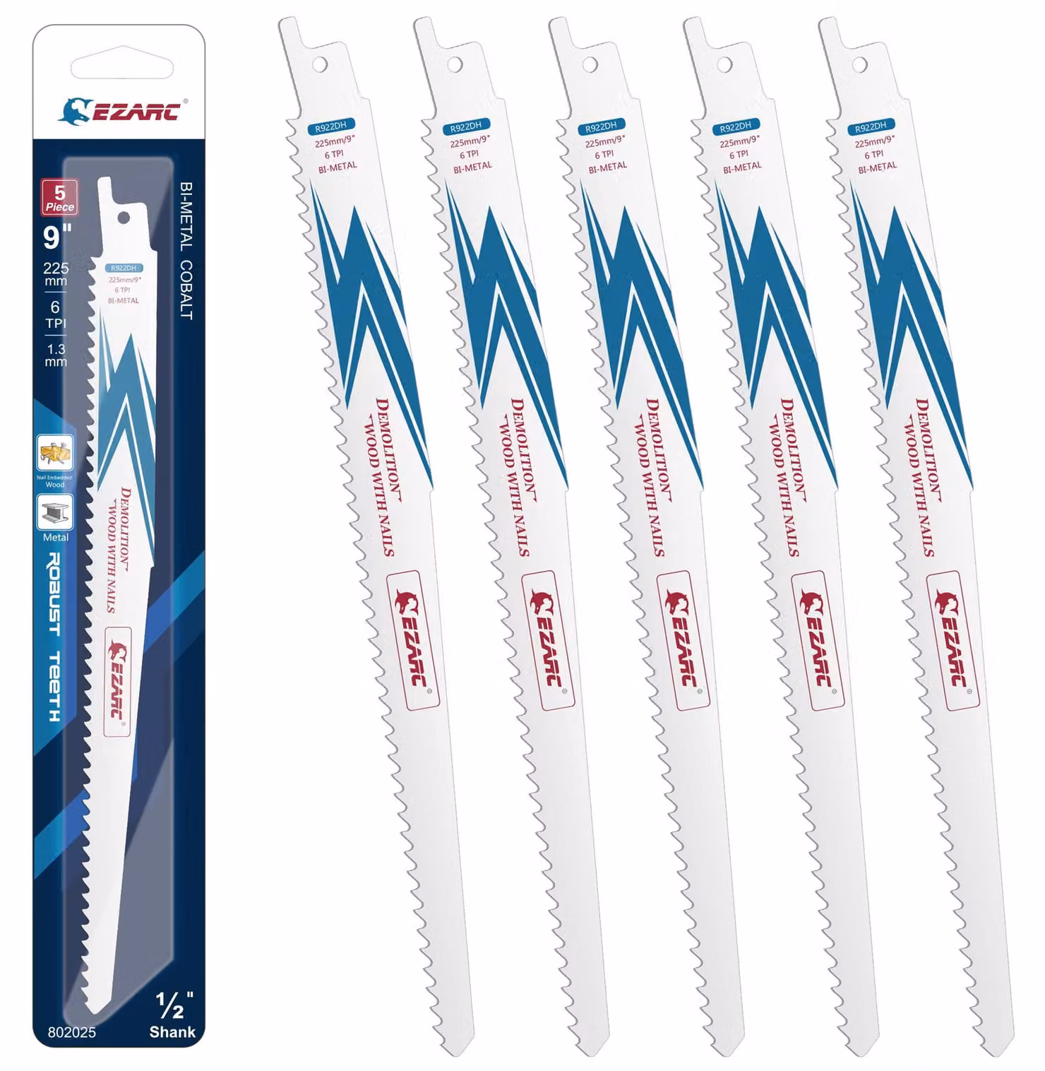 Lame per seghetto alternativo con rivestimento in diamante, 225 mm, 6 denti per pollice, confezione da 5