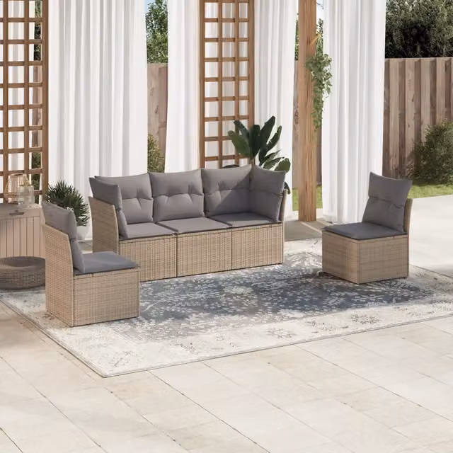 vidaXL Set Divano da Giardino a L con Cuscini Beige e Grigio in Polyrattan e Acciaio