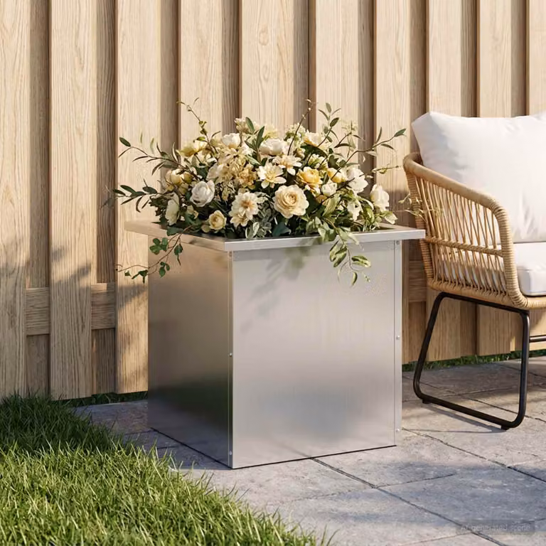 Fioriera da giardino con LED vidaXL in acciaio zincato Argento L/P/H: 40 x 40 x 40 cm