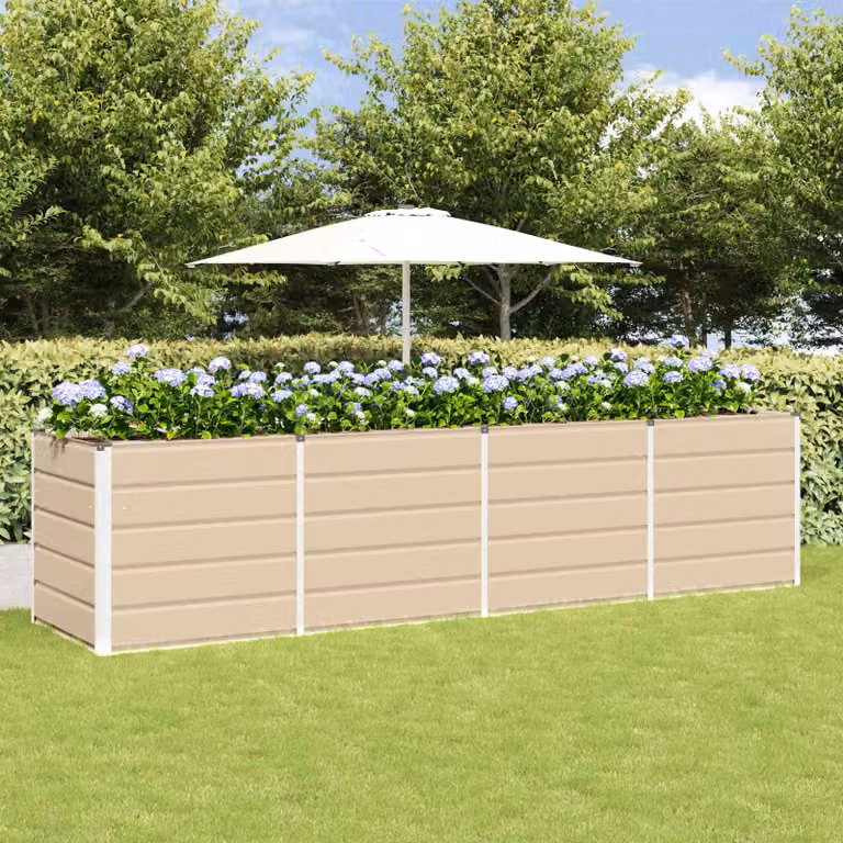 Fioriera vidaXL in acciaio e plastica, colore beige/bianco, L: 320 cm, P: 80 cm, H: 75 cm