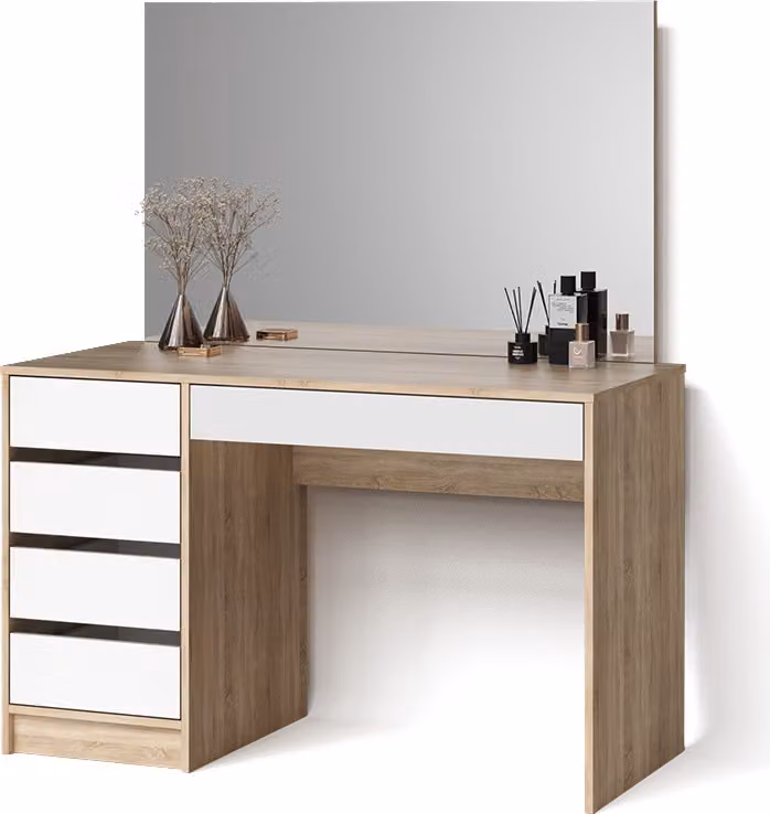Tavolo da toeletta Livinity Imola Bianco/Sonoma 120 cm con specchio, Model 52369