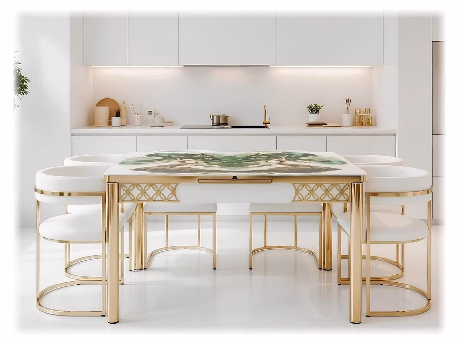 Tavolo da pranzo, multicolore, design moderno ed elegante, in legno e con piano in marmo