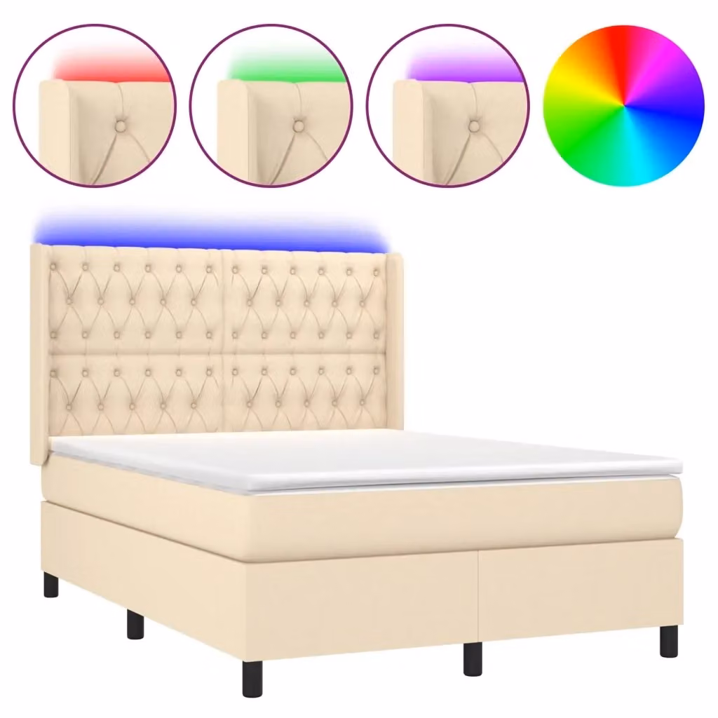 Letto Ibrido con Materasso e Illuminazione LED vidaXL in Tessuto Beige e Bianco L/P/H: 200 x 140 x 147 cm – 2