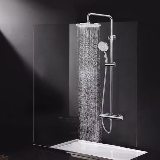 Kit di termostato per docce - 25 cm doccia rotonda - 3 tipi di getto - Regolabile 92-126 cm - Rubinetto - Doccia a getto chiodato senza rubinetto
