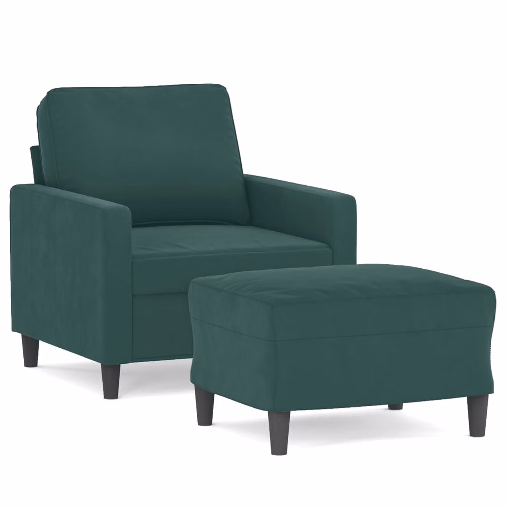 Poltroncina con Poggiapiedi Verde Scuro 60 cm in Velluto