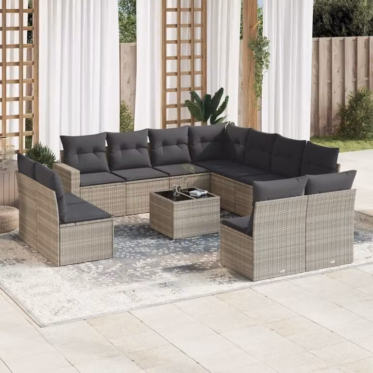 Maison Exclusive - Set Divano Giardino 12 pz con Cuscini Grigio Chiaro Polyrattan