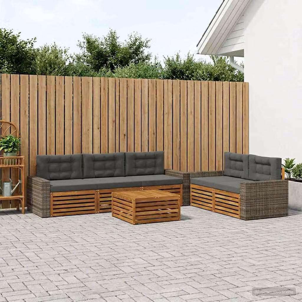 Set di divani da esterno vidaXL 6 pz in legno di acacia con cuscini, colore beige e antracite