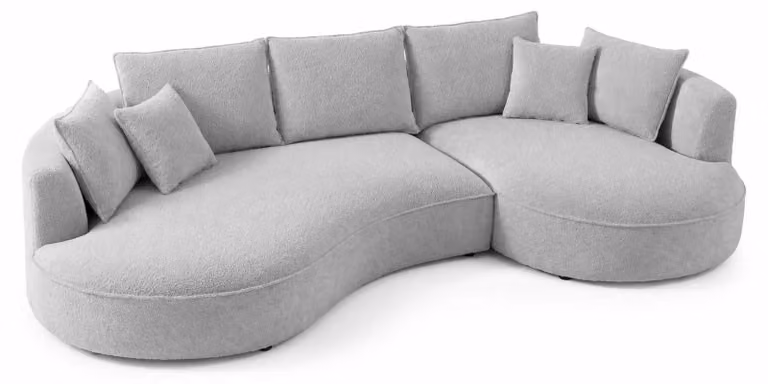 Divano angolare grigio per soggiorno, forma a L, imbottito, elegante