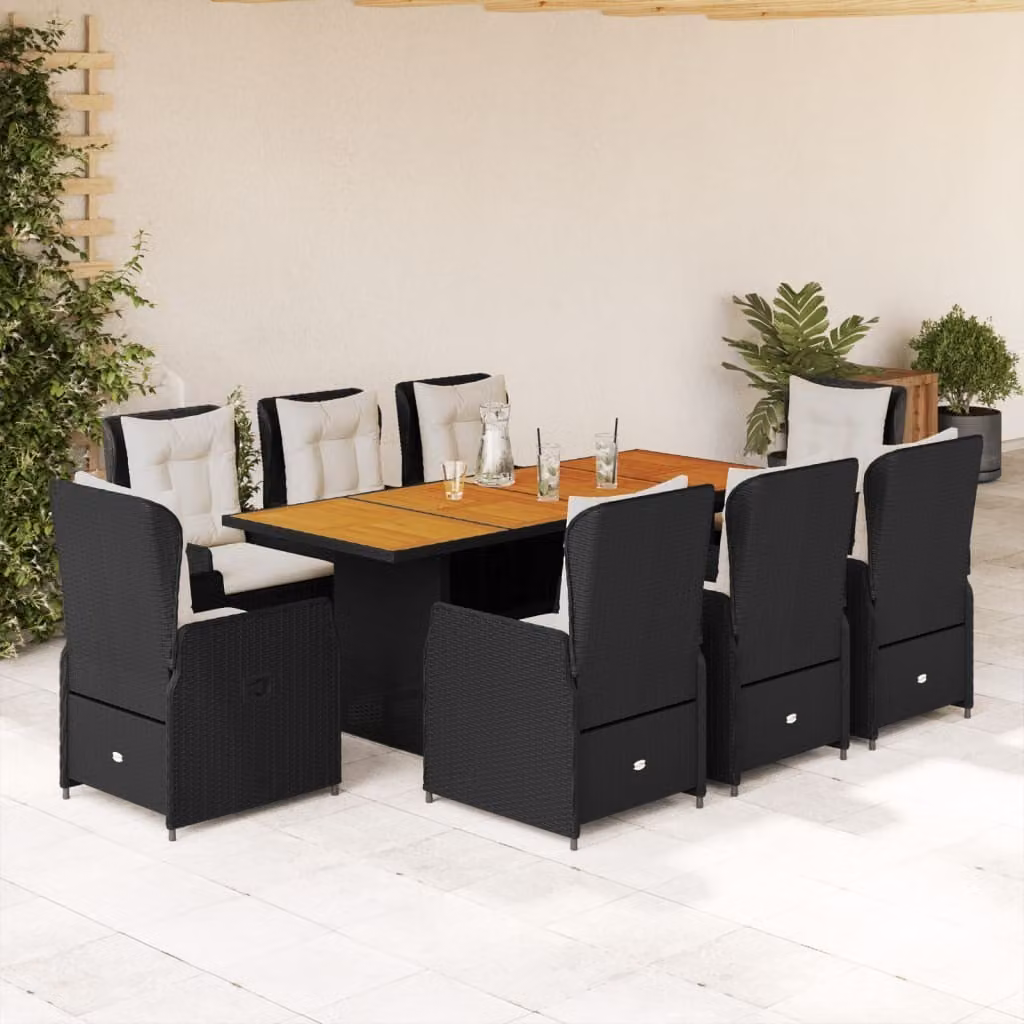 Maison Exclusive - Set da Pranzo da Giardino 9 pz con Cuscini Nero in Polyrattan