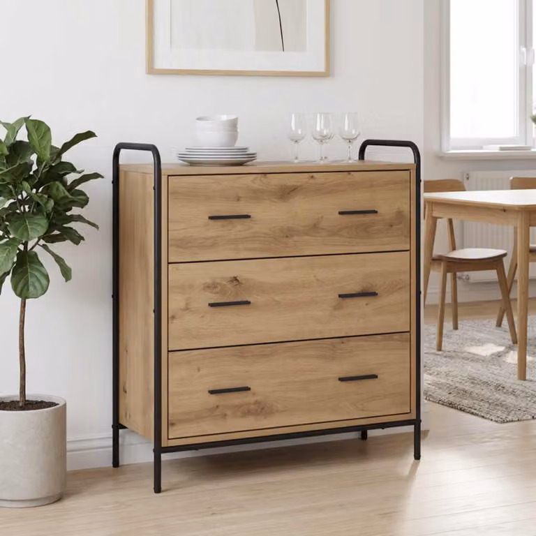Credenza moderna vidaXL in rovere e metallo, colore marrone, L: 97 cm, P: 33 cm, H: 81 cm