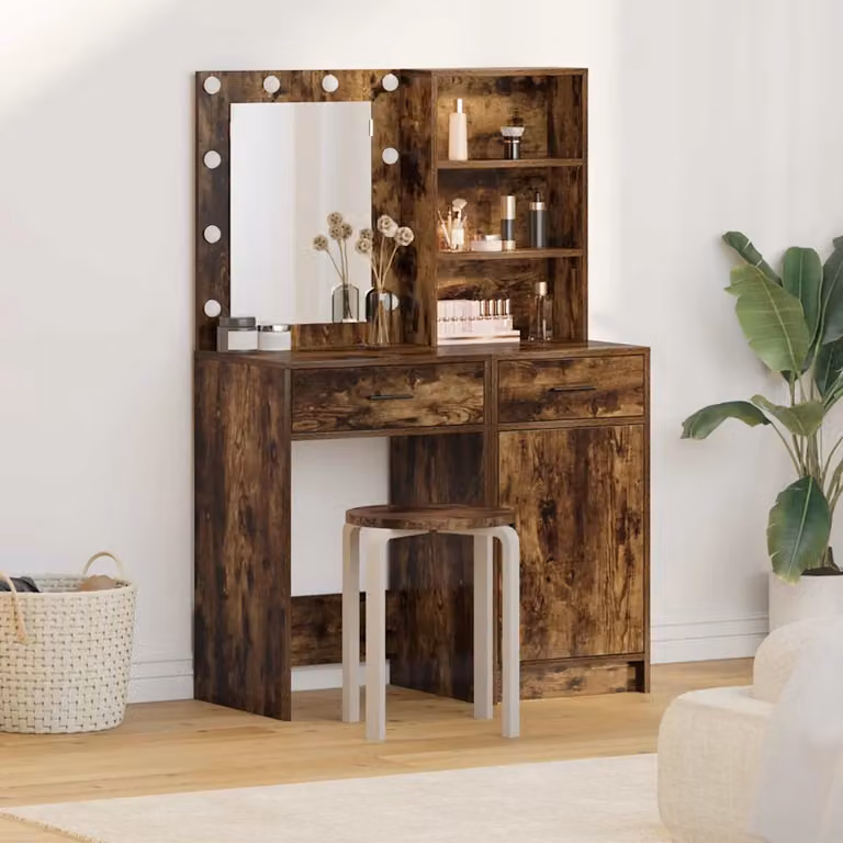 Set da tavolo da trucco con LED vidaXL Hollywood 2 pezzi colore marrone