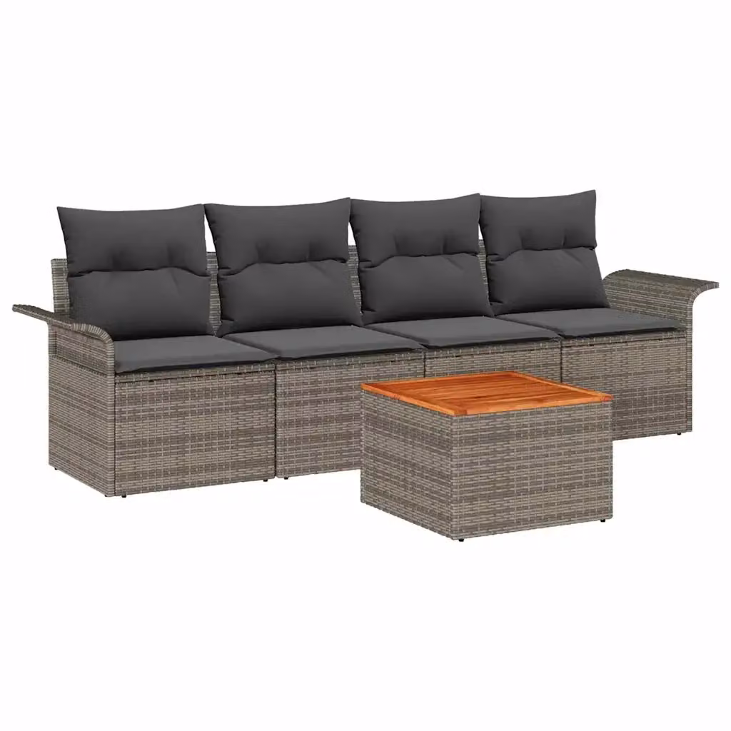 Set Divano da Giardino vidaXL 5 Pezzi Grigio con Cuscini e Tavolino in Polyrattan e Acciaio – 2