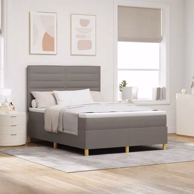 Letto a molle con illuminazione LED sotto il letto e testiera Talpa vidaXL in tessuto beige o grigio L 140 x P 200 x H 280 cm