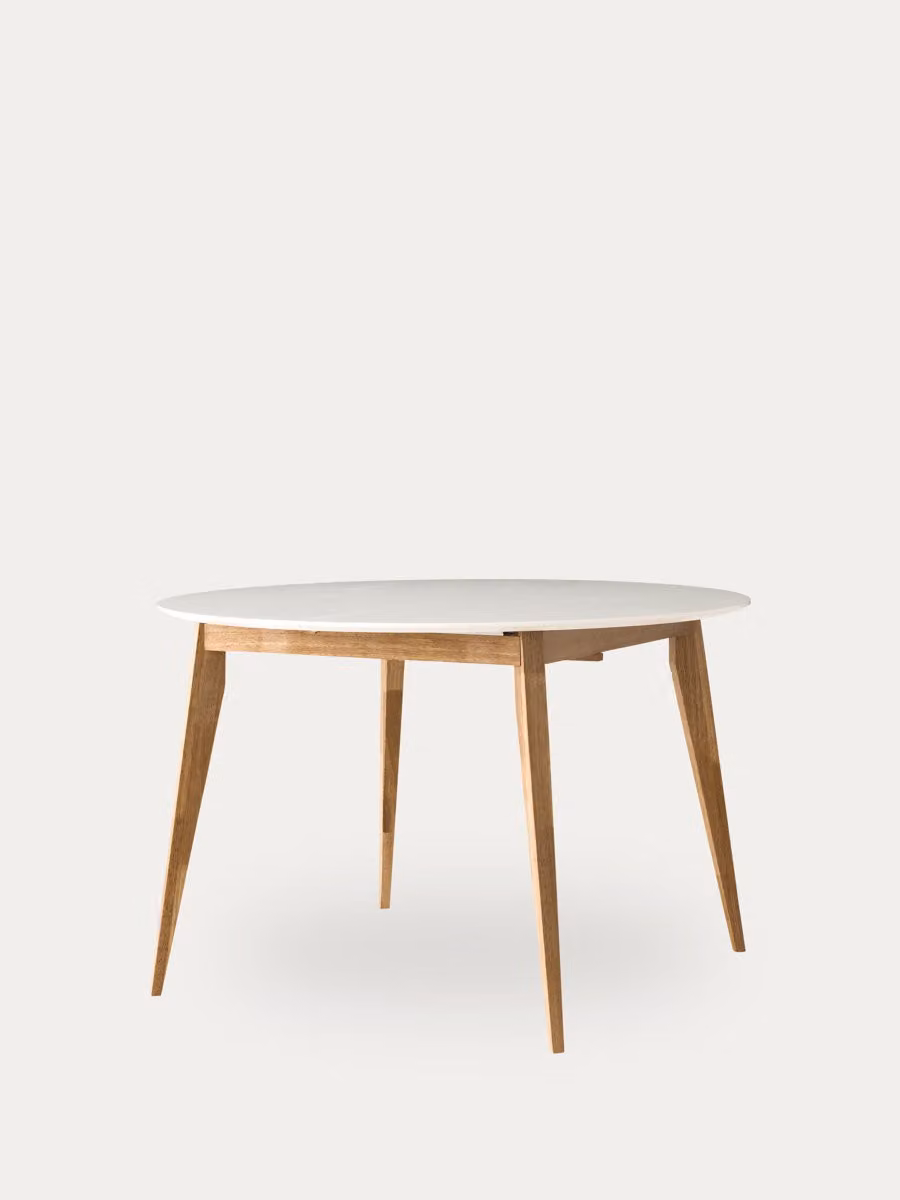 Tavolo da pranzo allungabile Beren Kenay Home rotondo in stile scandinavo bianco e rovere – 2