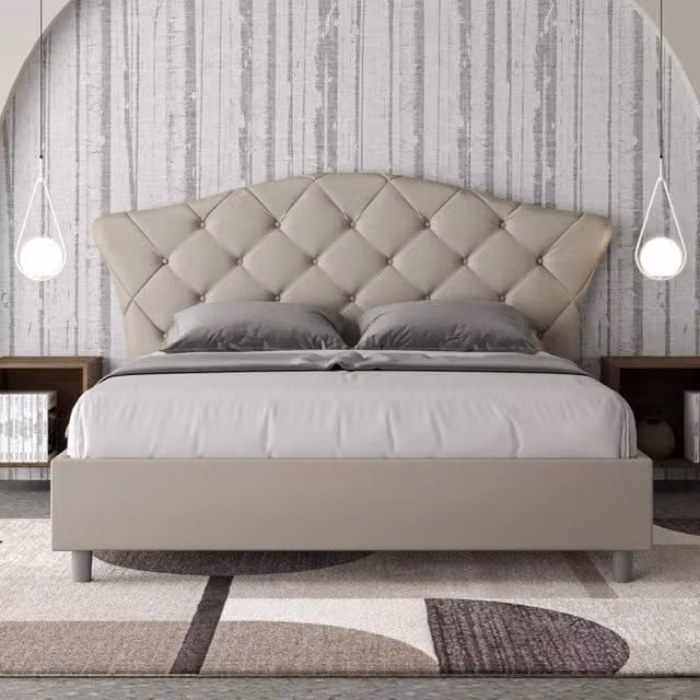 Letto matrimoniale imbottito ITYHOME con contenitore a doppia alzata in similpelle beige L/P/H: 160 x 223 x 135 cm – 1