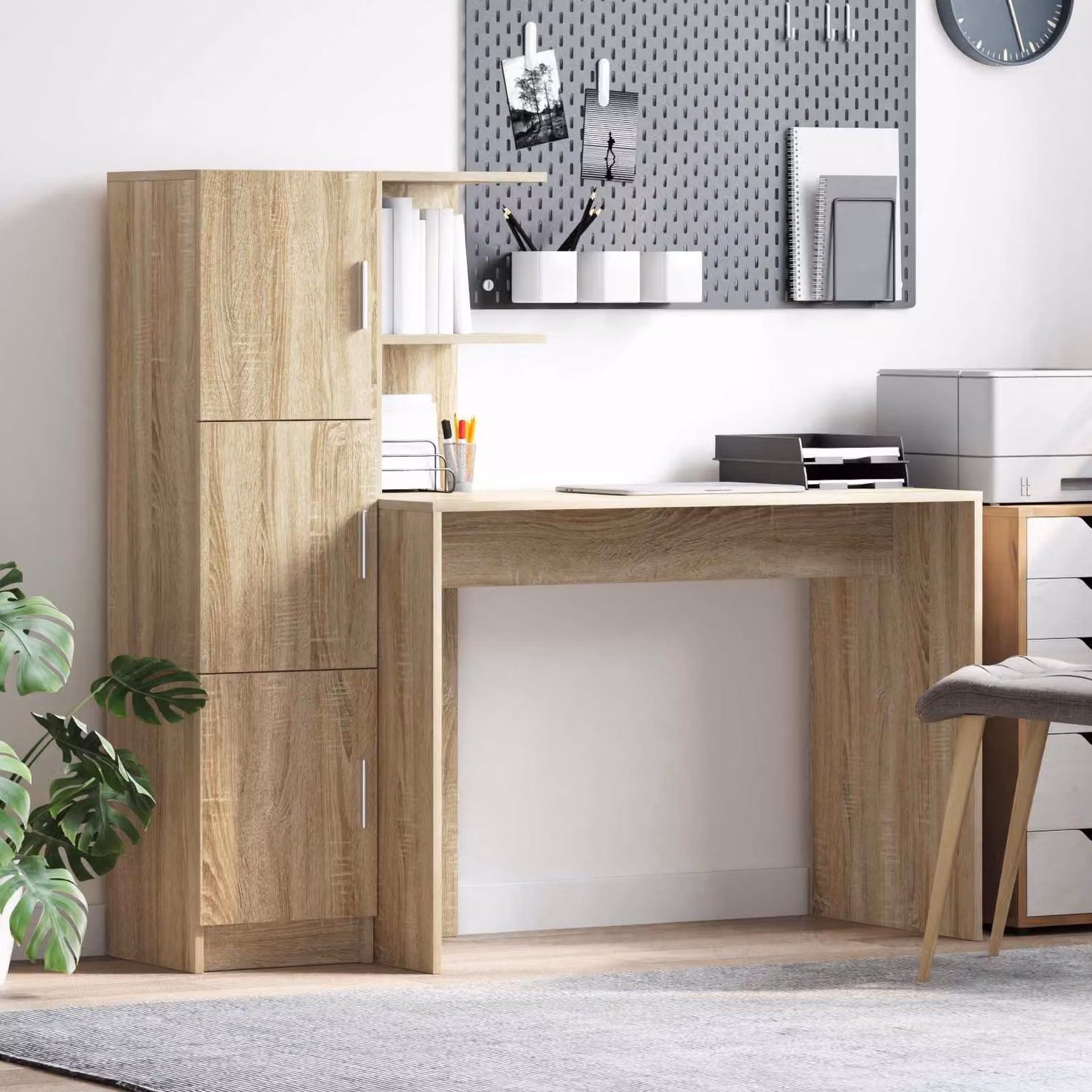 Set di 2 Scrivanie moderne vidaXL in MDF color marrone, L: 133,5 cm, P: 50 cm, H: 124 cm