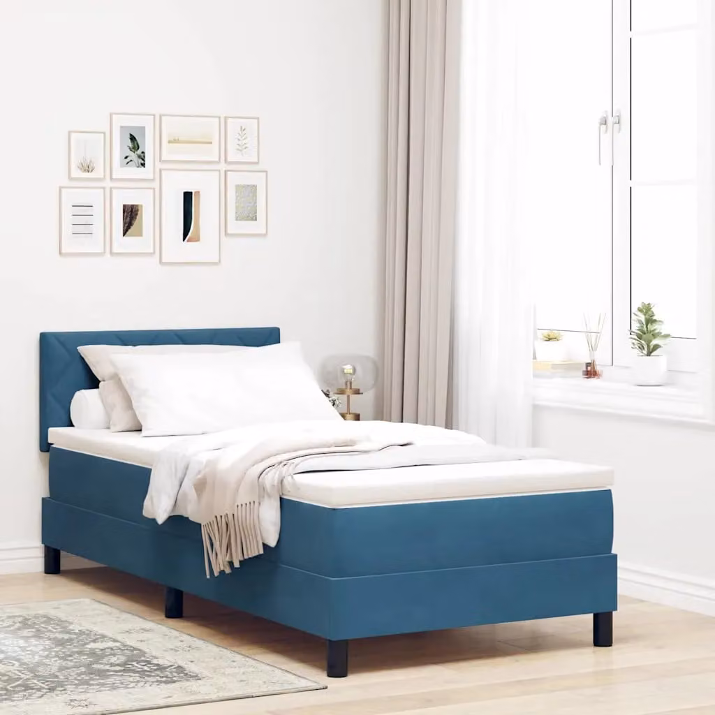 Letto a molle con testiera vidaXL in velluto blu, L 100 x P 200 cm
