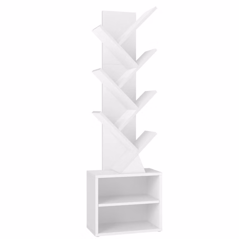 Libreria ad albero autoportante con scomparti aperti, Bianco Nuvola