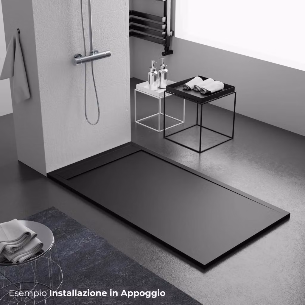 Piatto doccia rettangolare Bonussi Kamet in acrilico nero, L: 190 cm, P: 70 cm – 2