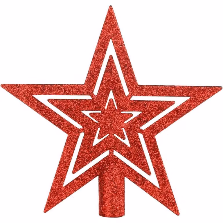 Punta per albero di Natale a forma di stella, rossa e scintillante, 17,7 cm