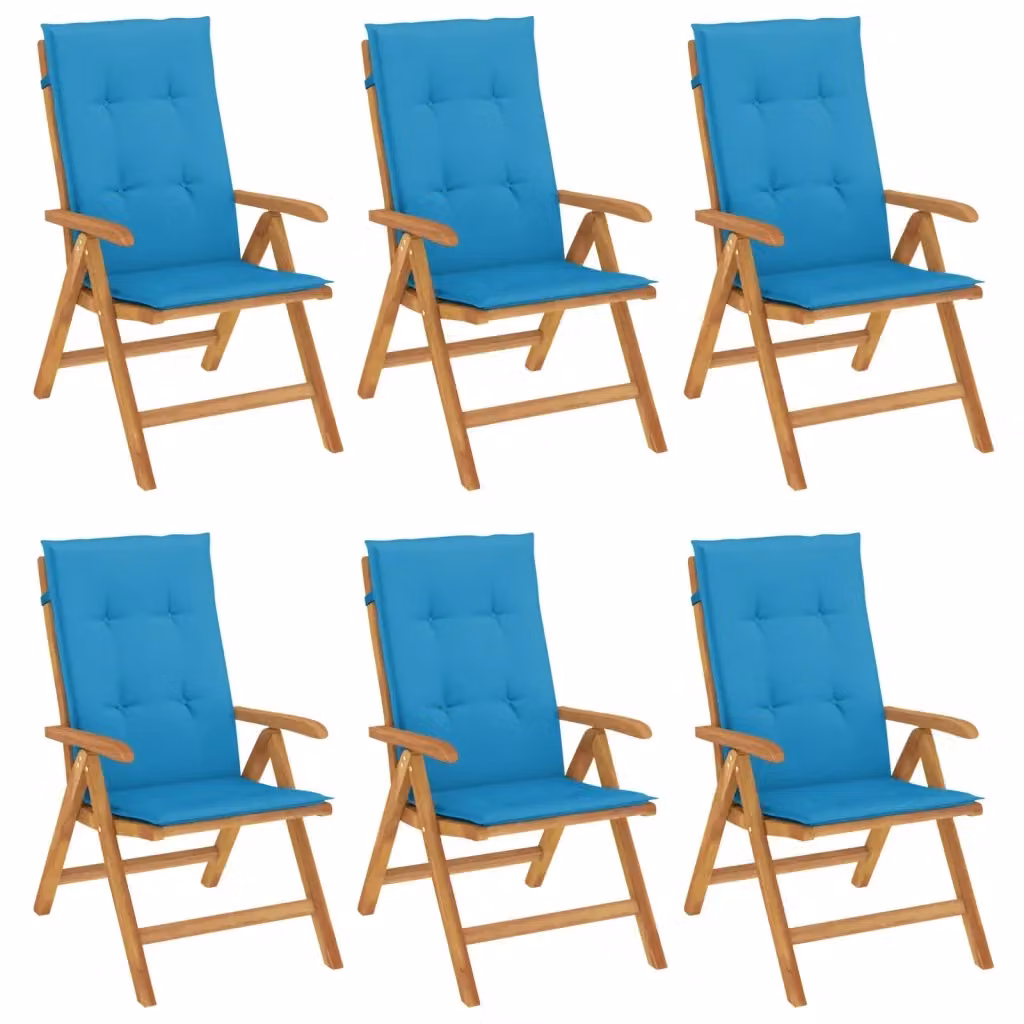 Set di 6 sedie pieghevoli reclinabili vidaXL in legno di teak con cuscini blu per giardino – 2