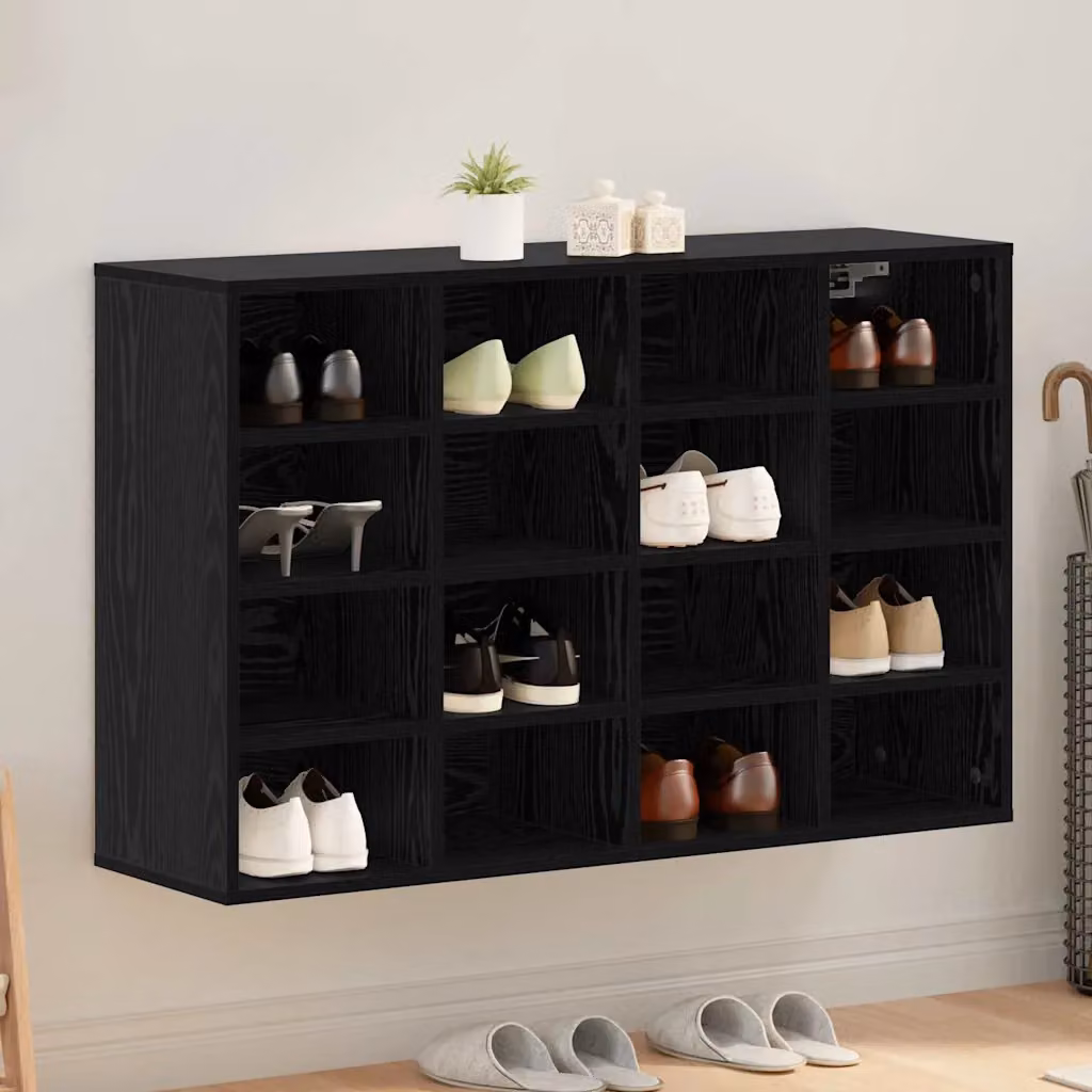 Mobile porta scarpe vidaXL nero in legno ingegnerizzato con ripiani piatti L 103 cm x P 30 cm x H 67 cm