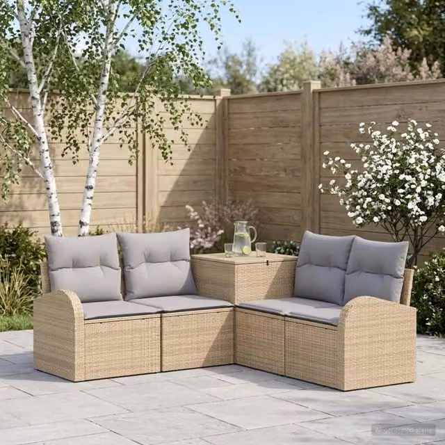 Set di divani 5 pz Beige e Grigio Chiaro 179 x 179 x 85 cm 3447783