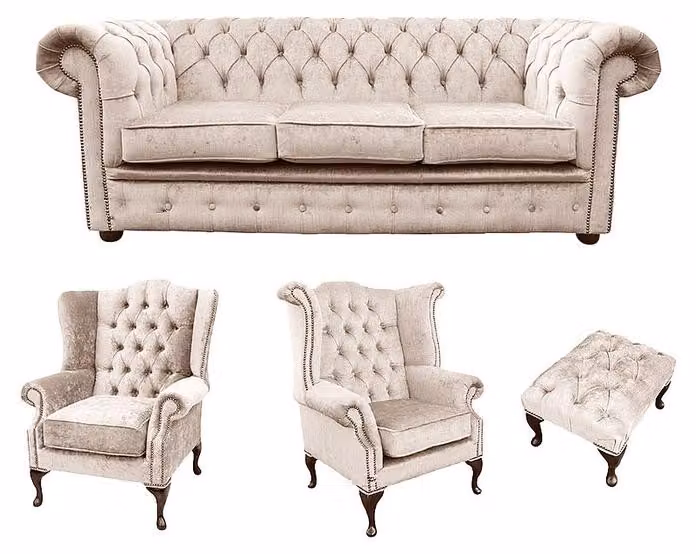 Sofagarnitur Chesterfield Set Polster Couch Sofa Ohrensessel Hocker Leder