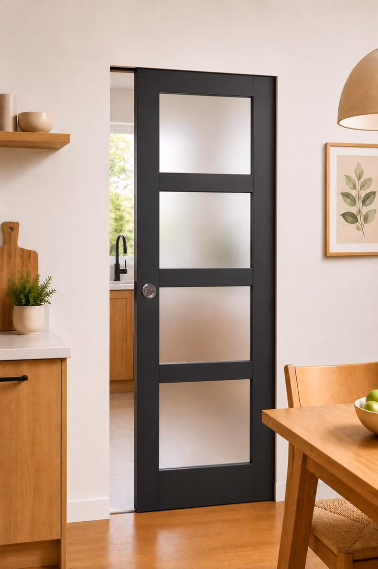 Porta scorrevole Telia nera con vetro H204 x L73 cm, incasso Gd Menuiseries