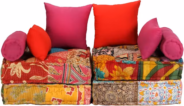 Pouf Modulare a 2 Posti in Tessuto Patchwork
