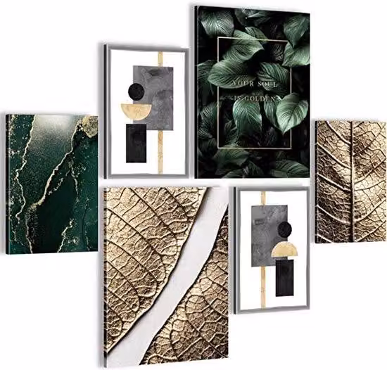 Set da parete con foto in 3D in legno, 6 pezzi, 90 x 80 cm