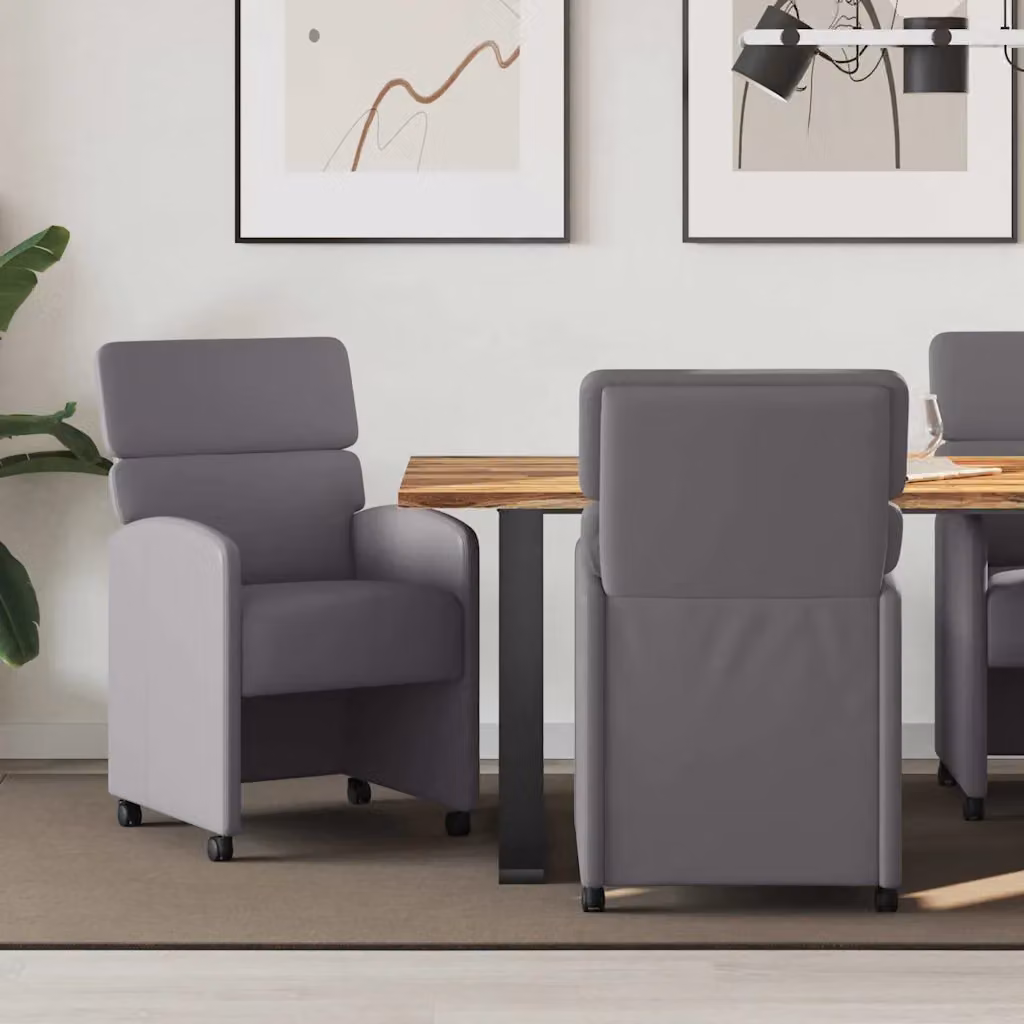 Set di 2 sedie da pranzo con ruote vidaXL in pelle sintetica grigia, L: 58 cm, P: 65 cm, H: 98 cm – 1