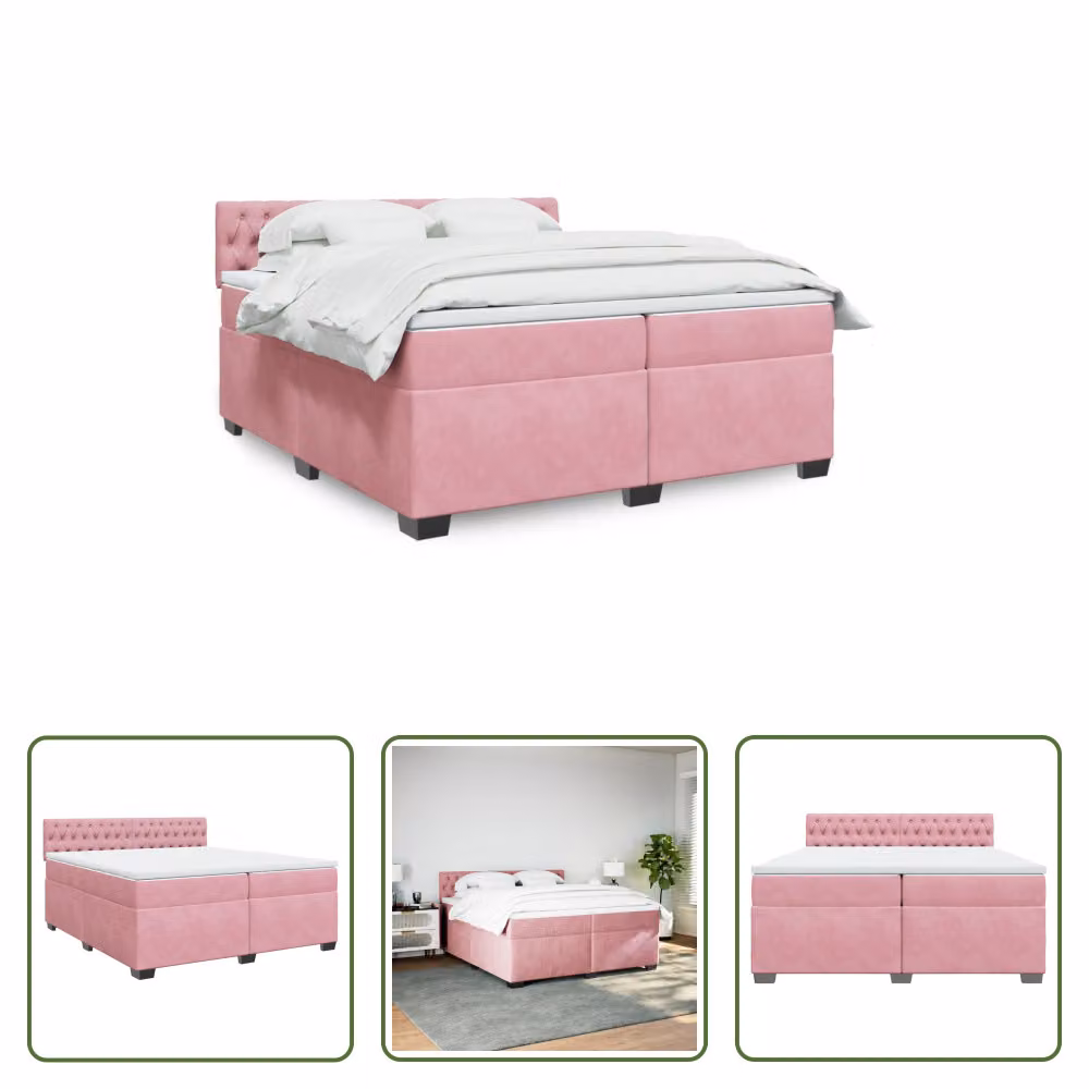 The Living Store Letto a molle con materasso Rosa 200x200 cm Velluto