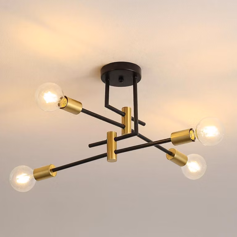 Lampadario Osairous Sputnik, luce da soffitto retrò, nero e oro – dimensioni 4 luci, nero, oro, giallo