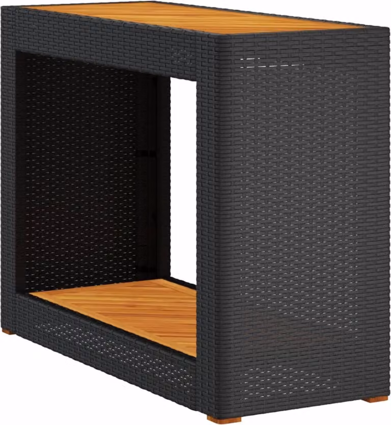 Tavolino da Giardino Piano Legno Nero 100x40x75 cm Polyrattan