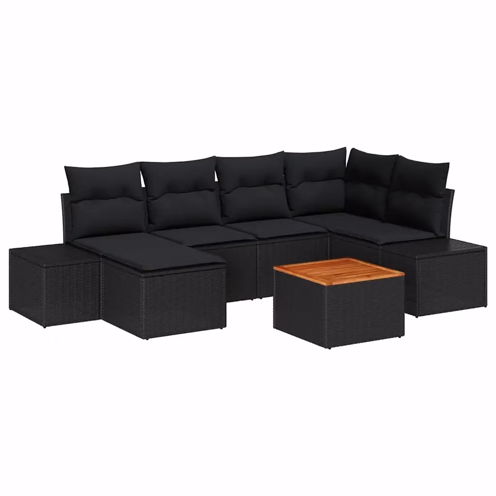Set Divano da Giardino vidaXL 7 Pezzi in Polyrattan Nero con Cuscini e Tavolino da Esterno – 2